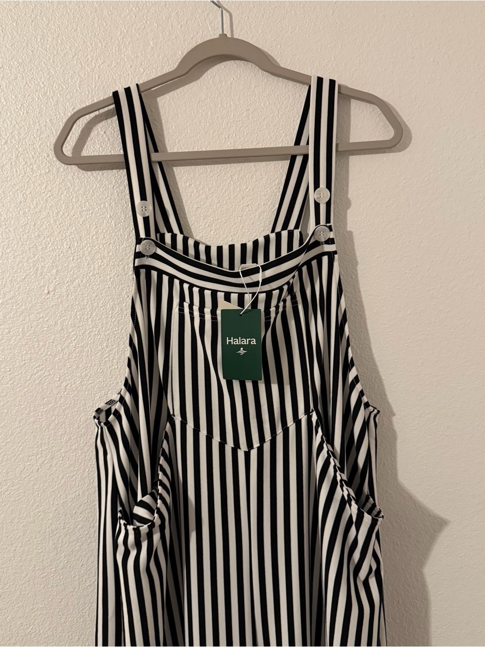 Halara Striped Wide Leg Overalls Women XL Tall Black White Bib Jumpsuit Flow NWT - Picture 3 of 12